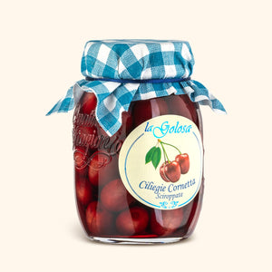 Ciliegie Cornetta Sciroppate di La Golosa, vaso da 500g.