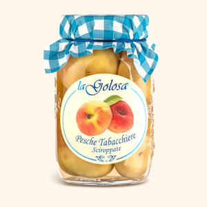 Pesche Tabacchiere Sciroppate di La Golosa, vaso da 500 g.