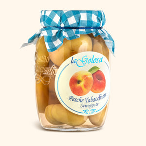 Pesche Tabacchiere Sciroppate di La Golosa, vaso da 500 g.